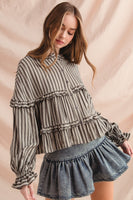 So Me Variegated Stripe Reversible Flowy Boho Top in Black