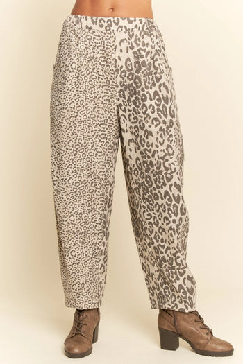 Davi & Dani Leopard Print Barrel Pants in Taupe Leopard