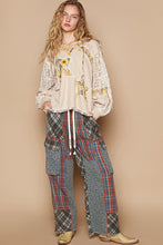 Load image into Gallery viewer, POL Hooded Textured Knit and Lace Top with Star Patches in Beige Multi
