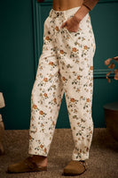 So Me Floral Print Mid Rise Wide Pants in Ivory
