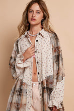 Load image into Gallery viewer, POL Floral and Plaid Print Button Down Top in Latte Multi
