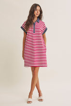 Load image into Gallery viewer, In February Yacht Club Relaxed Fit Casual Stripe Polo Mini Dress in Burgundy/Cream
