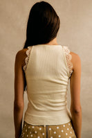 So Me Lace Ribbed Sleeveless Halter Top in Ivory