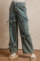 BiBi Cargo Pants with Bow Tie Details in Denim