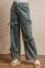 Load image into Gallery viewer, BiBi Cargo Pants with Bow Tie Details in Denim
