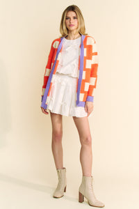 Davi & Dani Mixed Textured Open Front Cardigan in Orange