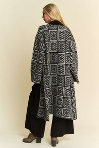 Davi & Dani Granny Square Open Front Long Cardigan in Black Multi