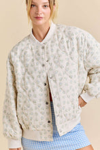 Load image into Gallery viewer, Main Strip Quilted Floral Print Bomber Jacket in Ivory/Blue
