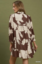 Load image into Gallery viewer, Umgee Floral Smocked Yoke Tiered Mini Dress in Brown
