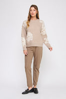 Allie Rose Knit Flower Pattern Sweater with Rhinestones in Almond