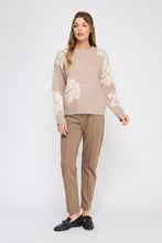 Load image into Gallery viewer, Allie Rose Knit Flower Pattern Sweater with Rhinestones in Almond
