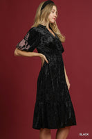 Umgee Velvet Smocked Midi Dress in Black