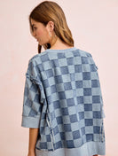 BiBi OVERSIZED Denim Checkered Top in Denim