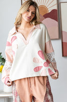 Oli & Hali Collared Top with Eyelet Lace and Daisy Patches in Pink