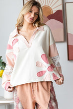 Load image into Gallery viewer, Oli &amp; Hali Collared Top with Eyelet Lace and Daisy Patches in Pink
