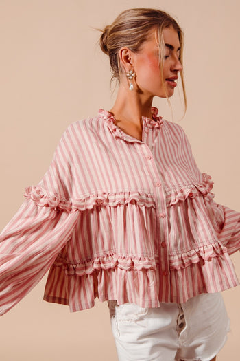 So Me Variegated Stripe Reversible Flowy Boho Top in Blush ON ORDER