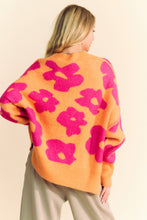 Load image into Gallery viewer, Davi &amp; Dani OVERSIZED Knit Sweater with Floral Print in Orange/Fuchsia
