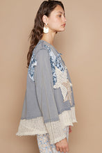 Load image into Gallery viewer, POL Solid Color Top French Terry Top with Star Patches in Blue Navy
