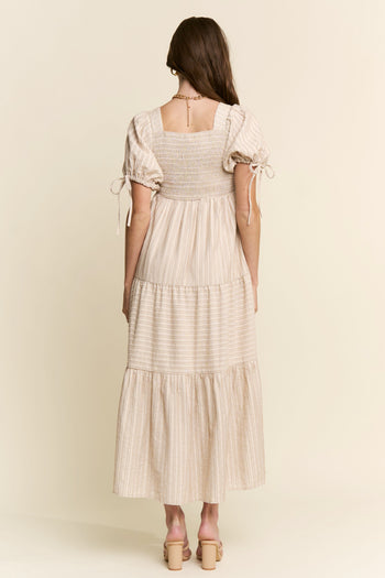 J.nna Textured Striped Maxi Dress in Taupe
