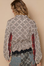 Load image into Gallery viewer, POL Textured Denim Jacket with Plaid and Lace Details in Black Denim
