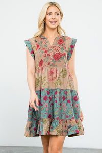 Floral Tiered Dress in Dusty Rose Dress THML Clothing   
