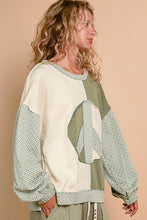 Load image into Gallery viewer, POL Color Block Peace Sign Patch Front Top in Oatmeal/Basil
