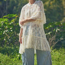 Davi & Dani OVERSIZED Sheer Lace Tunic Top in Cream