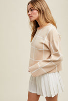 Wishlist Grid Pattern Knit Sweater in Taupe/White