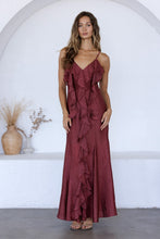 Load image into Gallery viewer, Storia Satin Ruffle V-Neck Dress in Raspberry
