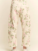 J.nna Floral Print Utility Crop Barrel Pants in Beige Pink