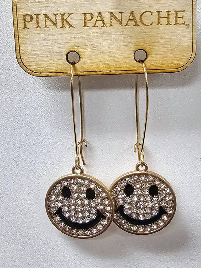 Gold Disc Smiley Face Earring in Gold Earrings Pink Panache Brands   