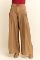 Davi & Dani High Waisted Front Slit Wide Leg Knit Pants in Mocha