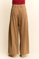 Davi & Dani High Waisted Front Slit Wide Leg Knit Pants in Mocha