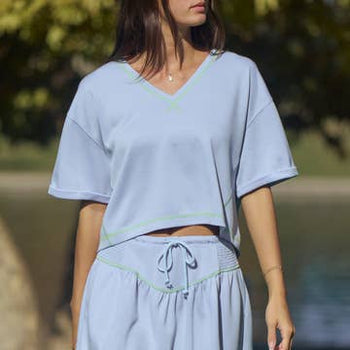 Davi & Dani Soft Knit Cropped Top and Skort Set in Light Blue