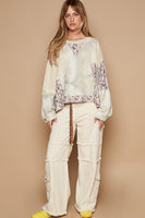 POL Tie Dye Thermal Knit Top with Contrasting Floral and Lace Fabric in Sage Multi