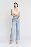 Mica Denim High Rise Pearl and Rhinestone Embellished Wide Leg Jeans in Grizzlies Blue