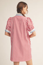 Load image into Gallery viewer, Jodifl Striped Button Front Puff Sleeve Dress in Red ON ORDER
