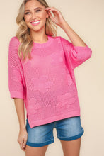Load image into Gallery viewer, Haptics Open Knit Floral Crochet Top in Pink
