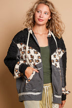 Load image into Gallery viewer, POL OVERSIZED Zip Up Hoodie Jacket with Mixed Fabric and Prints in Black Multi ON ORDER
