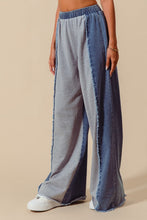 Load image into Gallery viewer, So Me Denim and French Terry Distressed Wide Leg Pants in Denim/Light Grey
