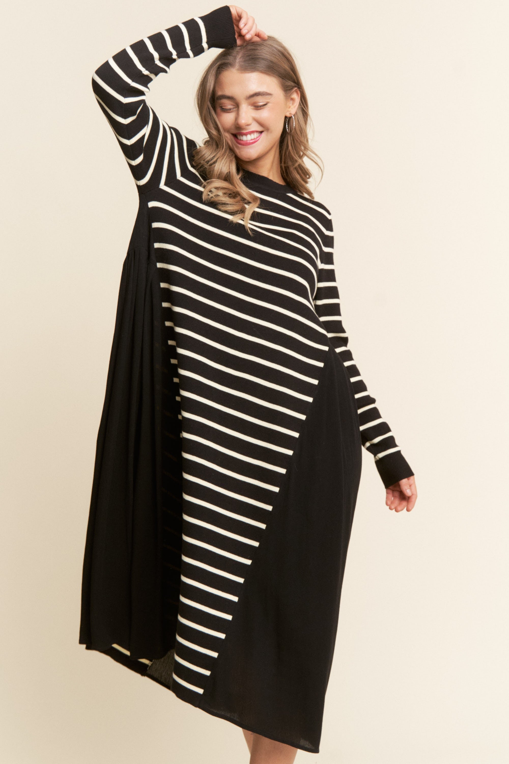 J.nna Color Block Striped and Solid Maxi Dress in Black White