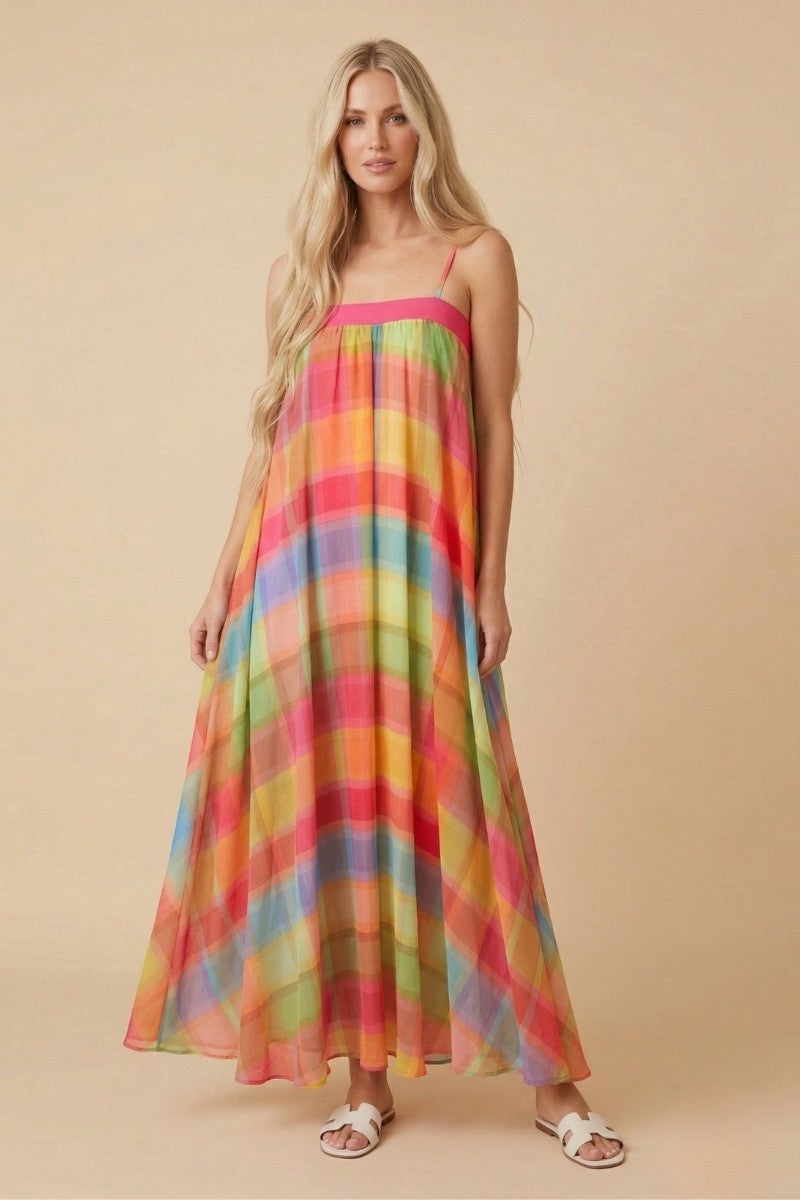J.nna Prism Plaid Maxi Dress in Multicolor Check – June Adel
