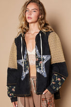 Load image into Gallery viewer, POL OVERSIZED Front Jacquard Star Patched Hooded Jacket in Black Multi
