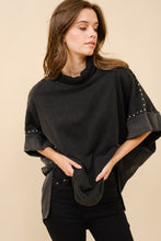 Load image into Gallery viewer, Blue B Solid Color Funnel Neck Studded Dolman Sweatshirt in Black
