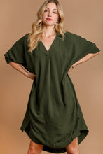 Load image into Gallery viewer, Umgee Solid Texture Fabric Smoked Cuff Dress in Olive
