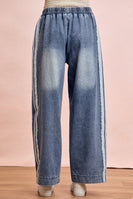 BiBi Washed Denim with Contrasting Lace Side Pants in Denim
