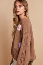 Load image into Gallery viewer, POL Chenille Knit Sweater with Multi Colored Flower Appliques in Mocha ON ORDER
