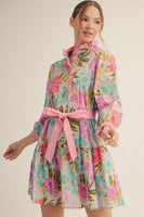 Jodifl Floral Print Tiered Mini Dress in Pink Mix
