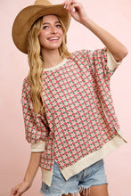 Load image into Gallery viewer, BiBi OVERSIZED Lightweight Knit Retro Floral Print Top in Cream/Red Flower
