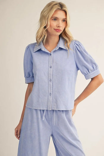 Jodifl Mineral Washed Front Button Closure Top in Blue